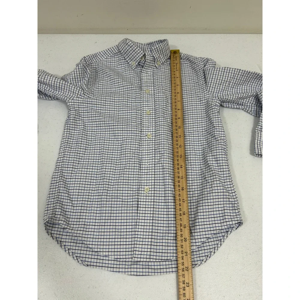 Ralph Lauren Boys Blue White Grid Button Down Shirt Size 10 Long‎ Sleeve